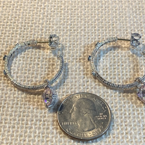 Judith Ripka Sterling interchangeable hoop earrings in Pink Crystal - Picture 9 of 11